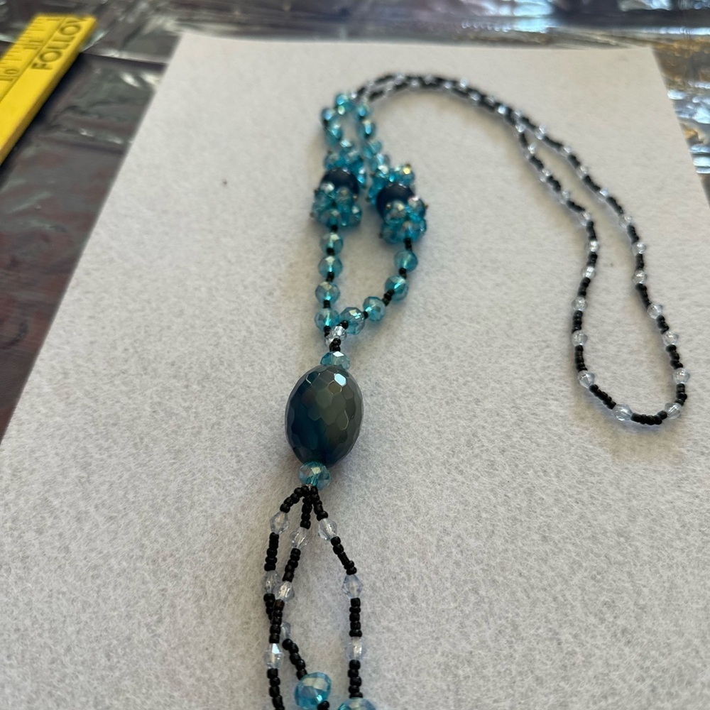 Elegant Blue Beaded with gray blue quartz mNecklace